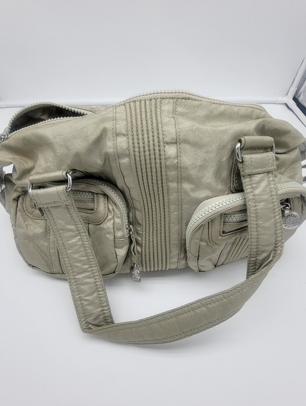 Kipling Light Beige Shoulder Bag with Front Pockets